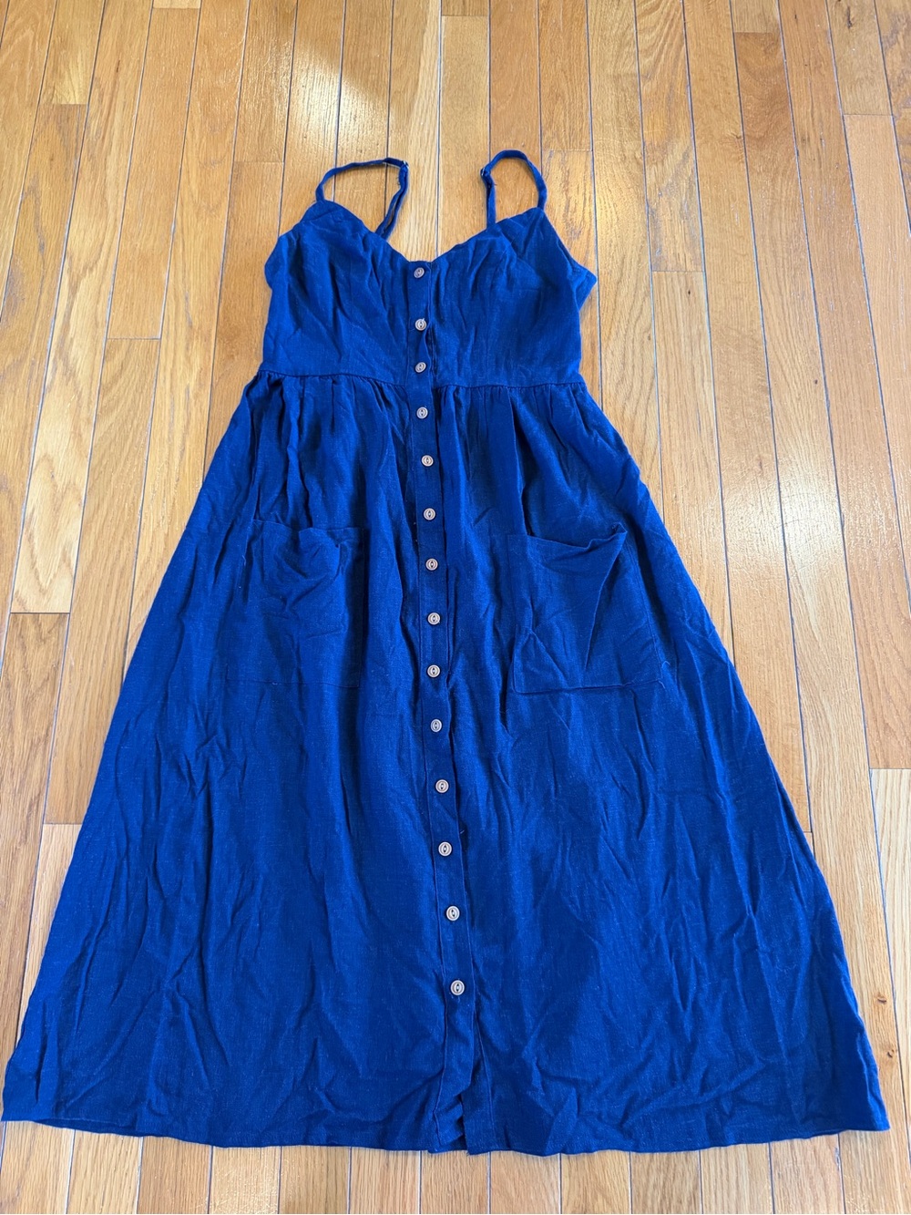 Hello Molly Sz Medium Sweetheart Sleeveless Button Front Dress Navy Blue